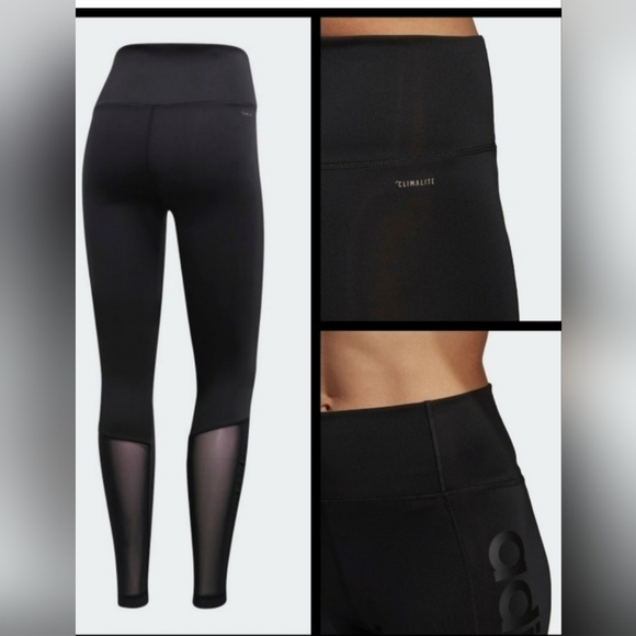 Adidas Climalite Black & Mesh Athletic Leggings With Logo Down Leg Size S - Picture 1 of 8